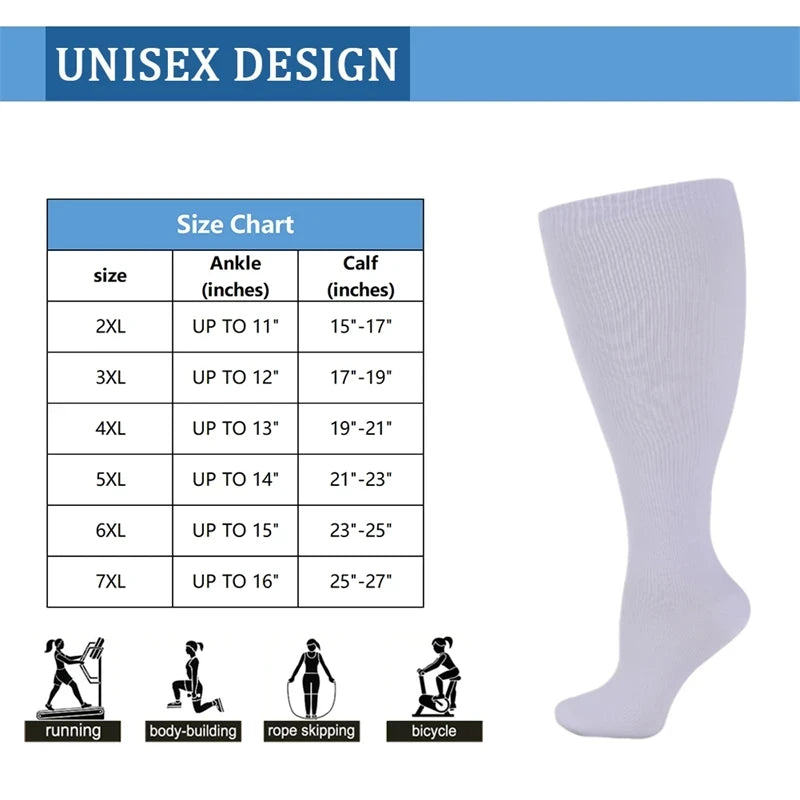 S-7XL Compression Socks Plus Size Men Women Gym Running Hiking Rugby Sports Socks Medical Varicocele Swelling Weight Loss Socks