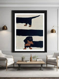 Playful Mid-Century Dog Wall Art - Textured Impasto Print of Curious Dachshunds, Blending Clean Geometric Lines with Warm Earth