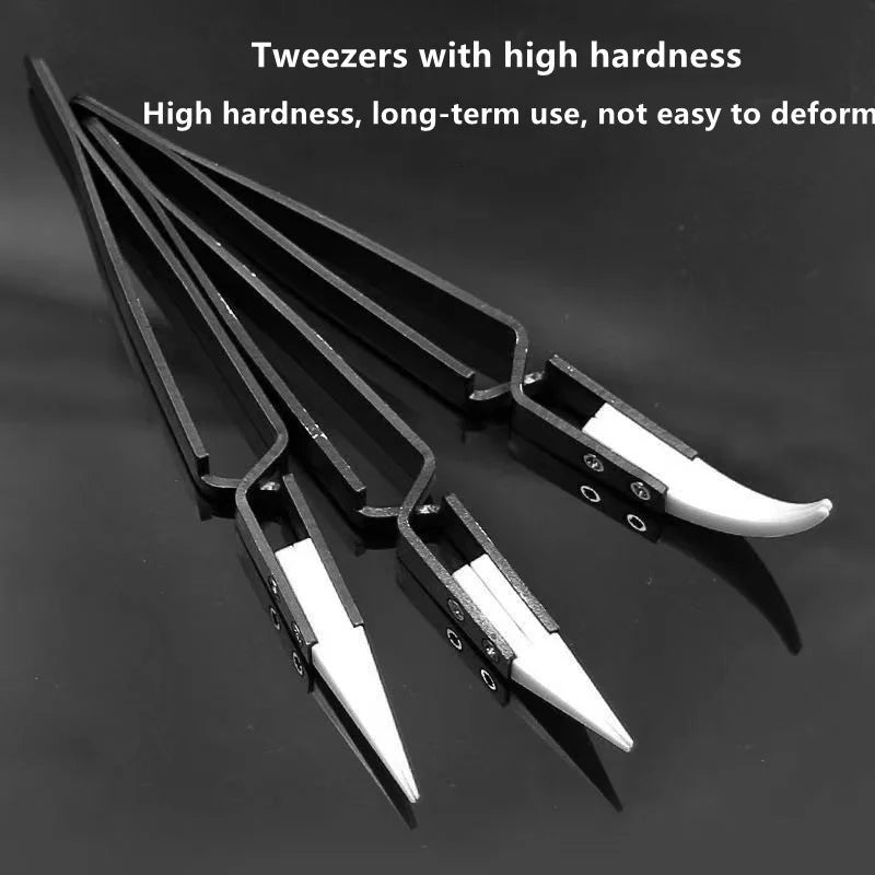 3PCS Ceramic Straight Tip Electronic Soldering Tweezers Anti-Static Reverse Acid Resistant Precision Chuck Ceramic Tweezers