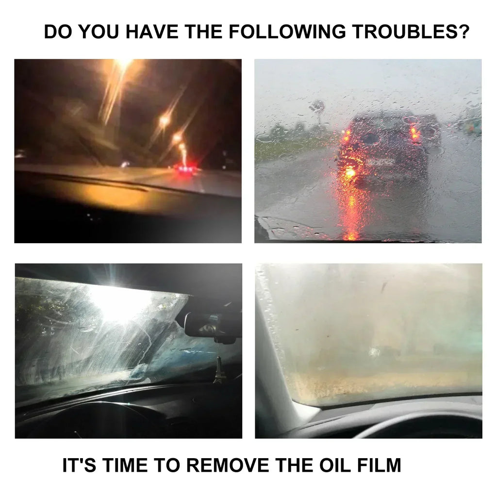 Car Glass Film Removal Cream Strong Decontamination Windshield Stain Remover with Sponge Mirror Cleaner for Auto Maintenance