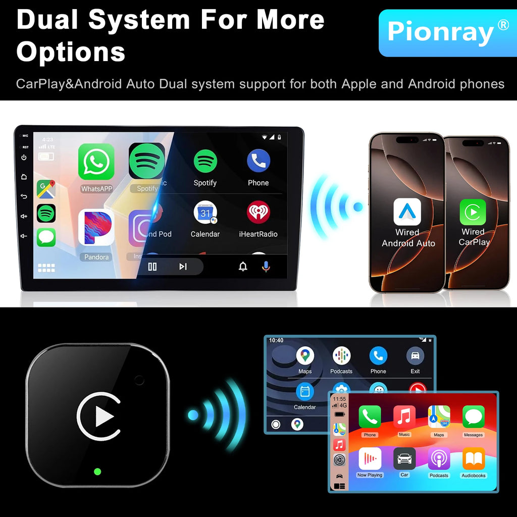 2026 Pionray 2-in-1 Wireless CarPlay Dongle & Wireless Android Auto Adapter - Instant Upgrade for Wired CarPlay