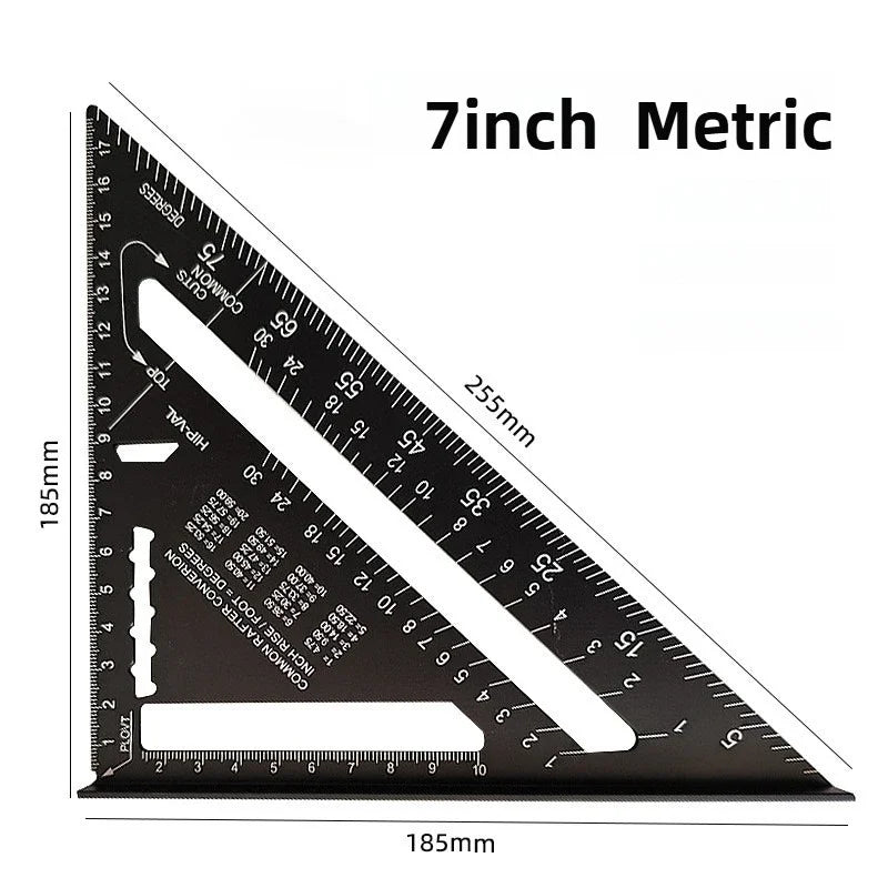 New 7Inch Triangle Ruler Measurement Tool Aluminium Alloy Carpenter Tools Inch Metric Angle Ruler Speed Square Woodworking Tools