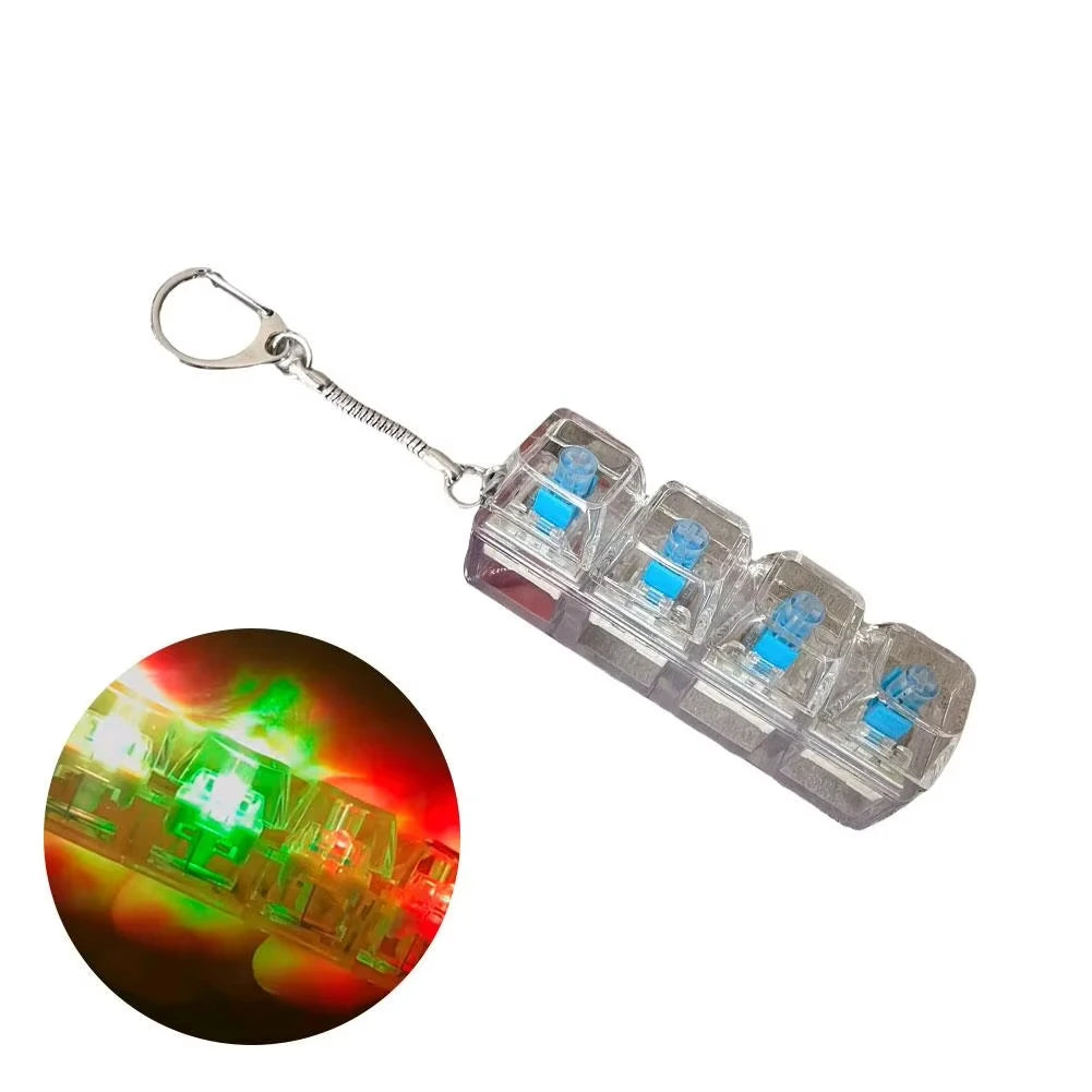 Light Up 4 Keys LED Finger Keyboard Keycap Stress Relief Fidget Toy Keychain Pinch Tester Office Desk Accessory
