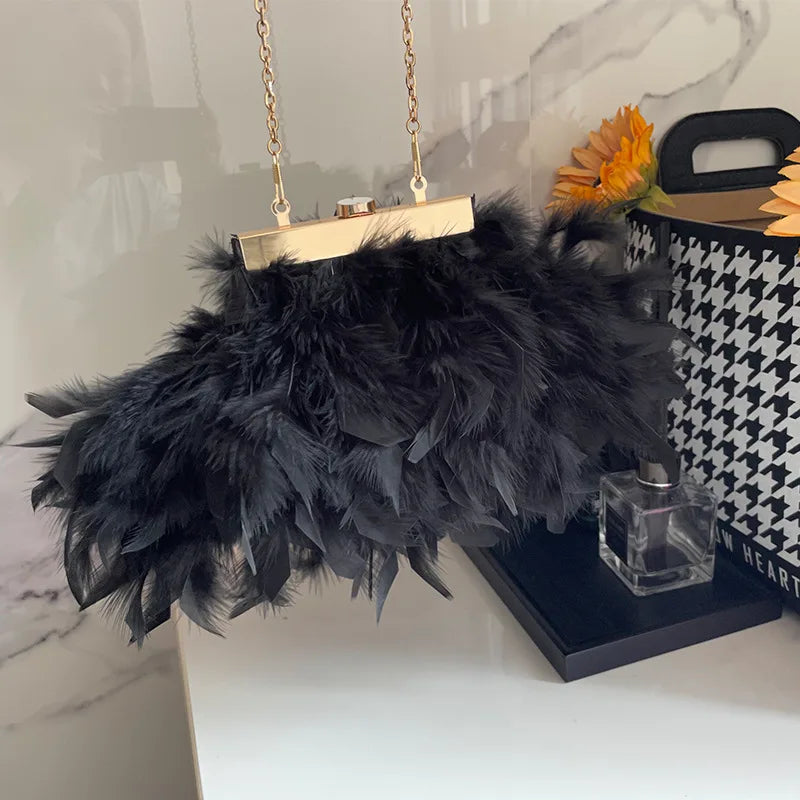 Luxury Ladies Women's Luxury Handbag Purse Turkey Fur Clutch Evening Bag for Daily Use
