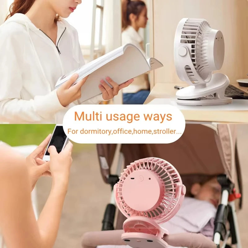 Portable USB Table Clip Fan Type-C 10000mAh Rechargeable Mini Desk Stand Fan 360 Degree Rotation 4 Speeds Air Cooling Ventilador