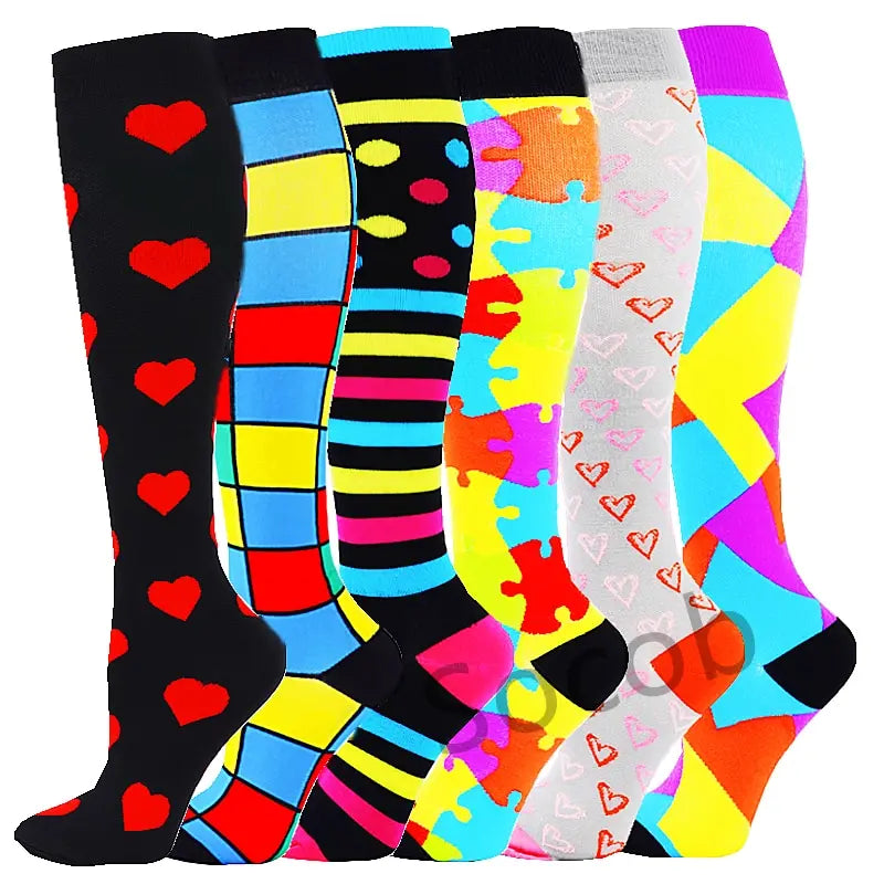 6/7 Pairs Compression Socks Varicose Diabetes Sock Running Cycling Hiking Touring Bicycle Marathon Outdoor Rugby Edema Long Tube