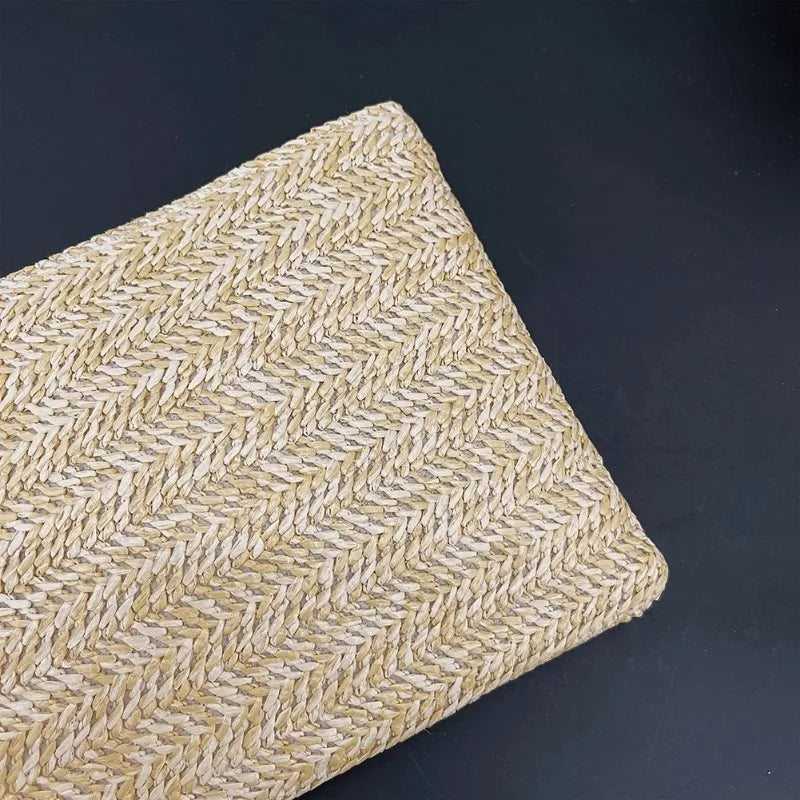 Elegant Boho Straw Clutch Bag, Solid Color Woven Beach Purse, Portable Summer Handbag for Women Vacation & Daily Matching