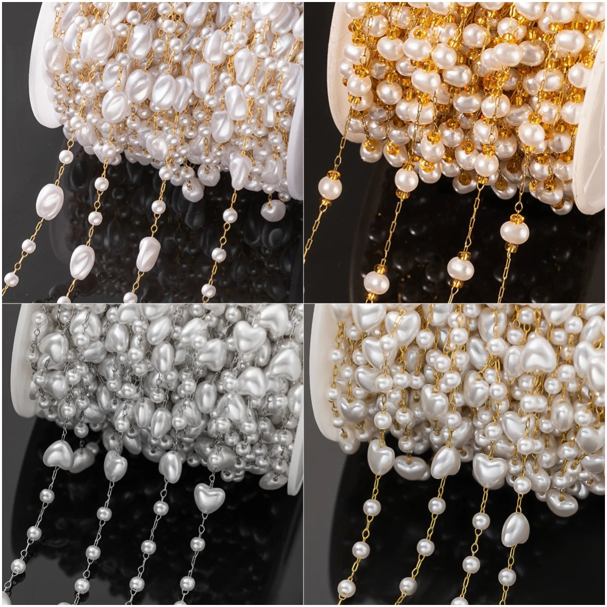 1Meter Stainless Steel Beaded Chain Imitation Pearl Chain Necklace Chain Handmade Accessories for DIY Jewelry Making Components