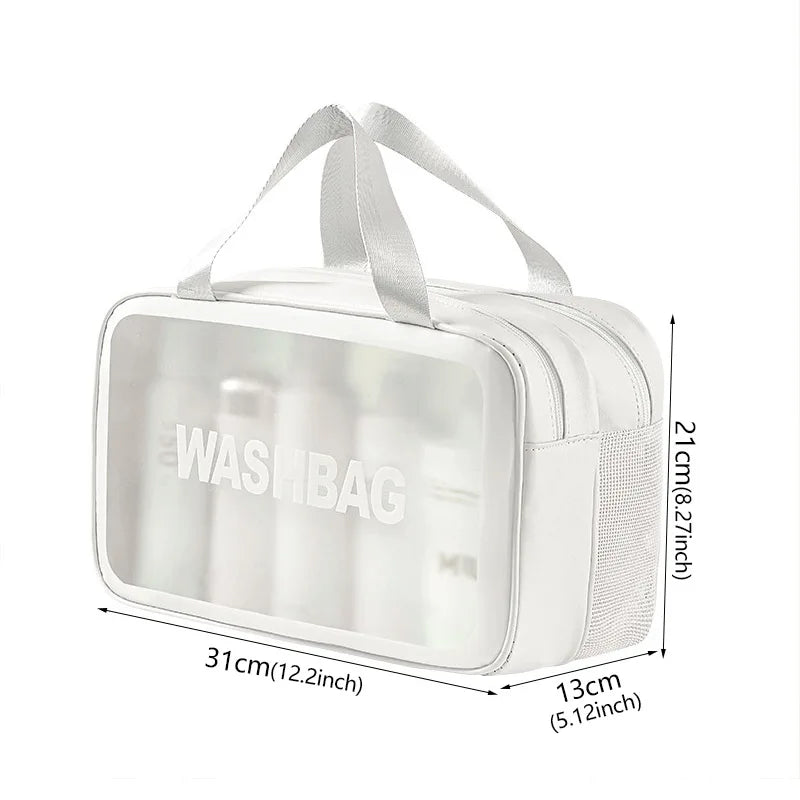 Wet-dry separation makeup bag portable toiletry bag travel essentials transparent frosted PU portable handheld bath storage bag