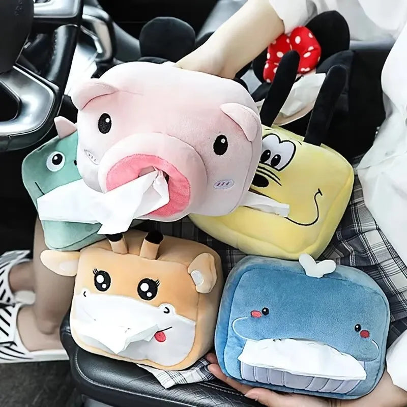 Cartoon Tissue Box Holder Cute Short Plush Tissue Boxes Bracket Auto Armrest Box Car Seat Back Car Decorations Car Tissue Holder