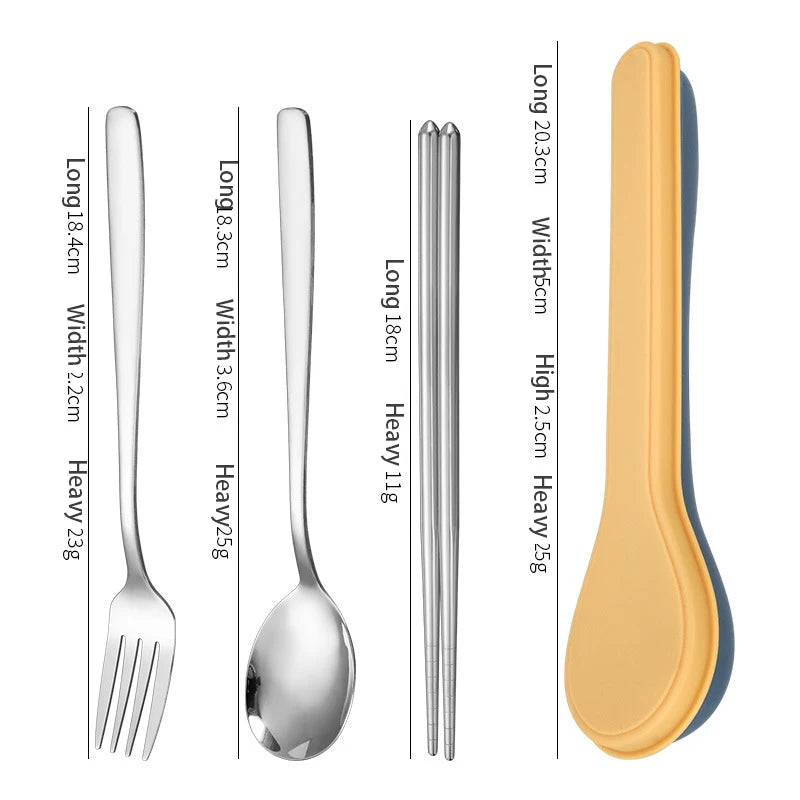 New Four Piece Cutlery Set With Box Stainless Steel Korean Cutlery Spoon Fork Chopsticks Spoon Shape Box Cutlery Travelling