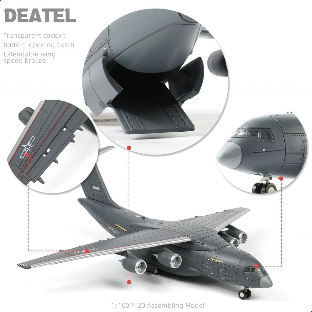 1:100 Scale Y-20 Transport Aircraft Quick Assembly Model Kit, Plastic Y-20 Fun Toy Airplane Assembly Model Kids Gift Suitable