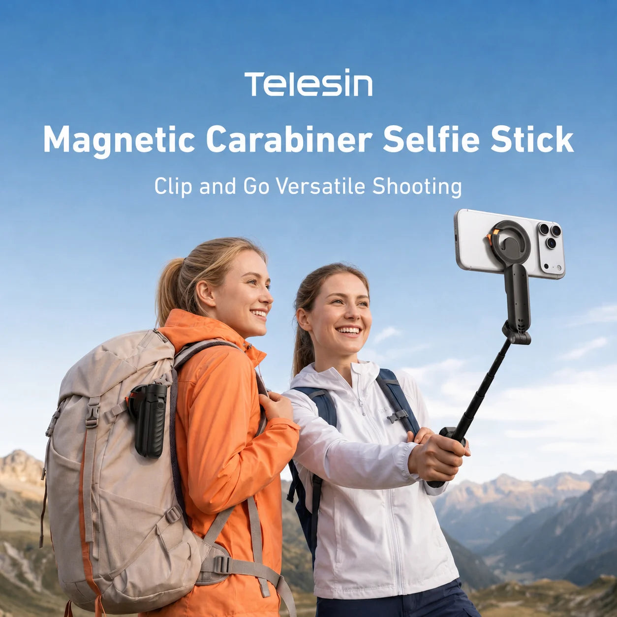 TELESIN Mini Magnetic Carabiner Wireless Shooting Aid Remote Control Hand Grip Phone Holder Selfie Stick Tripod for Smart Phone