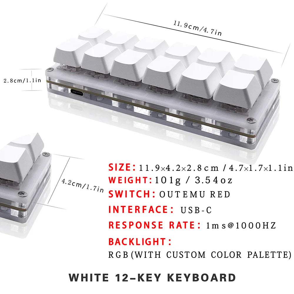 12 Keys Mini Game Mechanical Gaming Keyboard One Handed Keypad USB-C Wired OSU Keypad Programmable Hot Swappable Keyboard