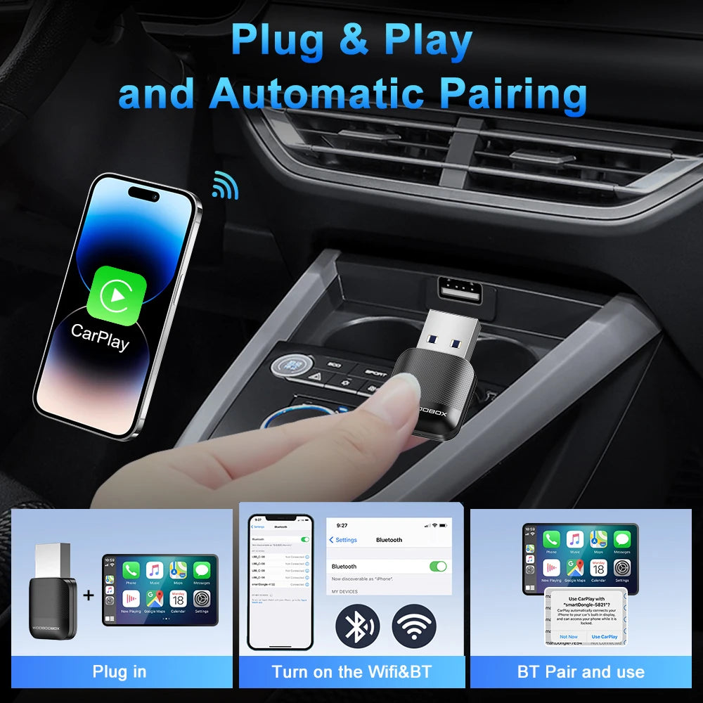 Wireless CarPlay Adapter for iPhone Android Auto, 5.8GHz Plug & Play CarPlay Dongle, Auto Connect Car Wireless Adapter
