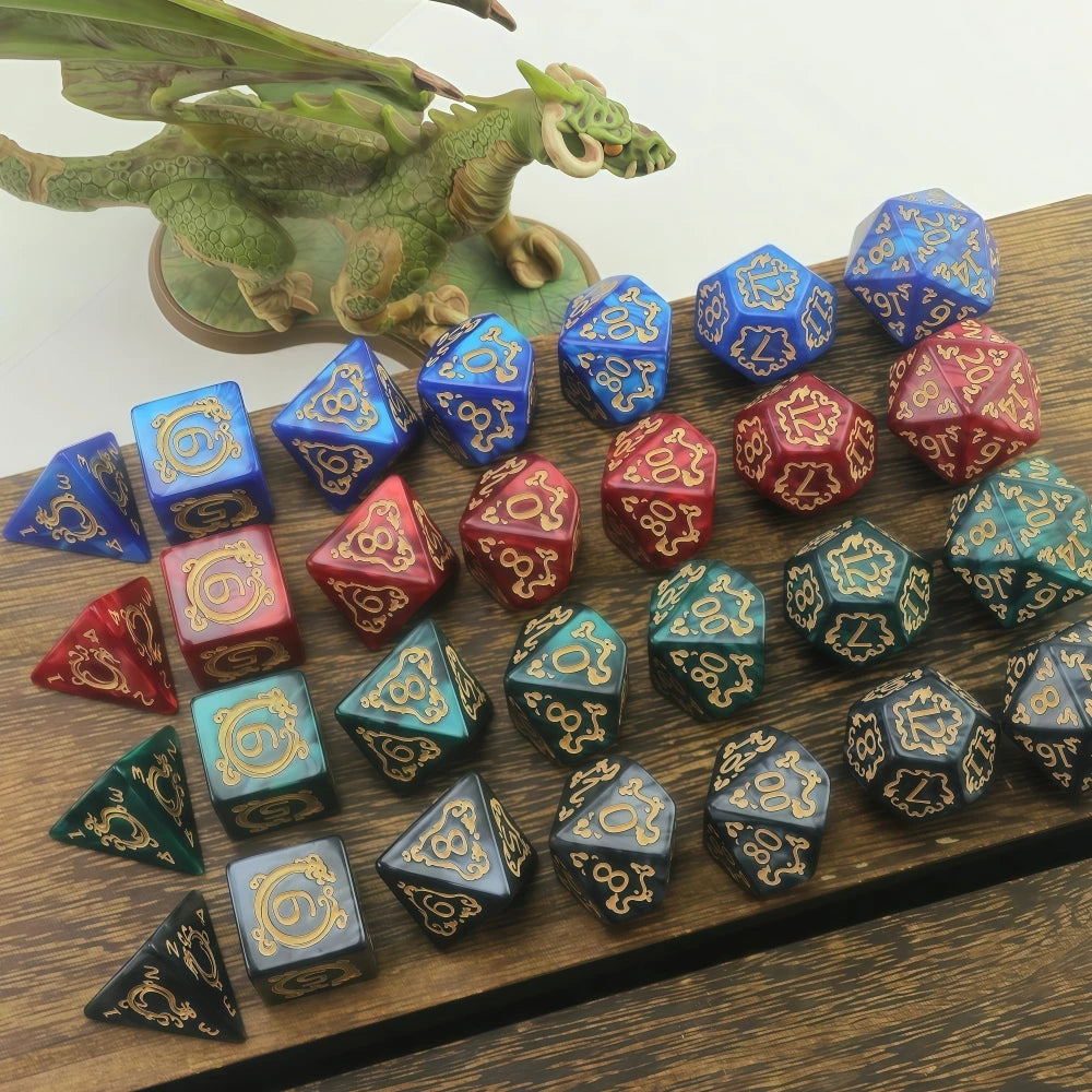 DND Dice Set, 7pcs Polyhedral Dice Marble Effect for D&D Role Playing Game, Club Party DND RPG Board Game Accessories