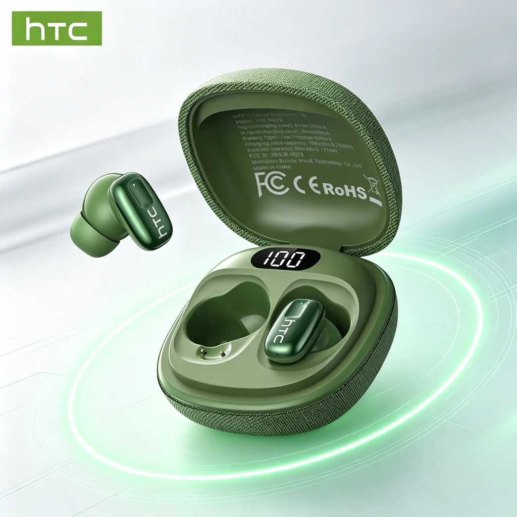 HTC NE75 Wireless Headphones 135 Language AI translator Earbud Low Latency Battery Display Long Battery Soft Bluetooth Earphones