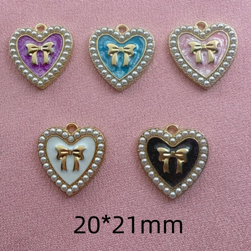 10pcs Small Fragrant Wind Love Peach Heart Butterfly Knot DIY Jewelry Accessories Alloy Pendant Bag Decoration Pendant Accessori