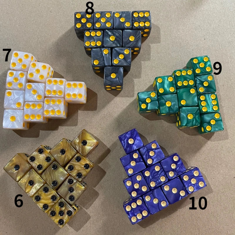 10Pcs/set 16MM Square Angle Pearl Pattern Dice with Large Hole Count Color Set Marble Sulfur Pattern