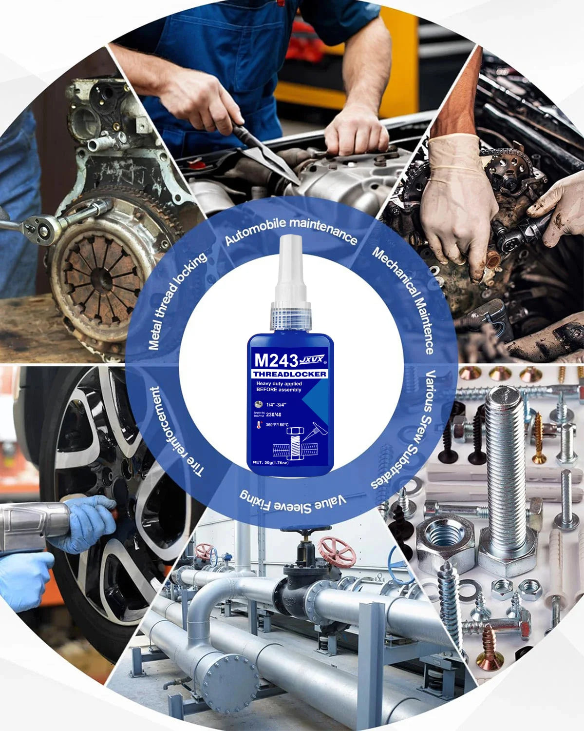 50ML Threadlocker 243-271 Blue-Red High Strength Quickly Cured  Locking Agent , Strong Adhesive Primerless Oil Tolerant Thread Locker Seal for Machinery Motor Engine Compressor.