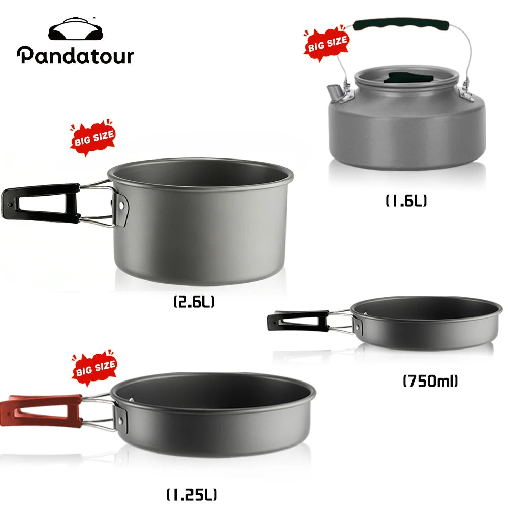 Pandatour Camping Cooking Aluminum Outdoor Travel Tableware Non-Stick Pots Assorted Folding Tourism Cooker Cookware Equipment
