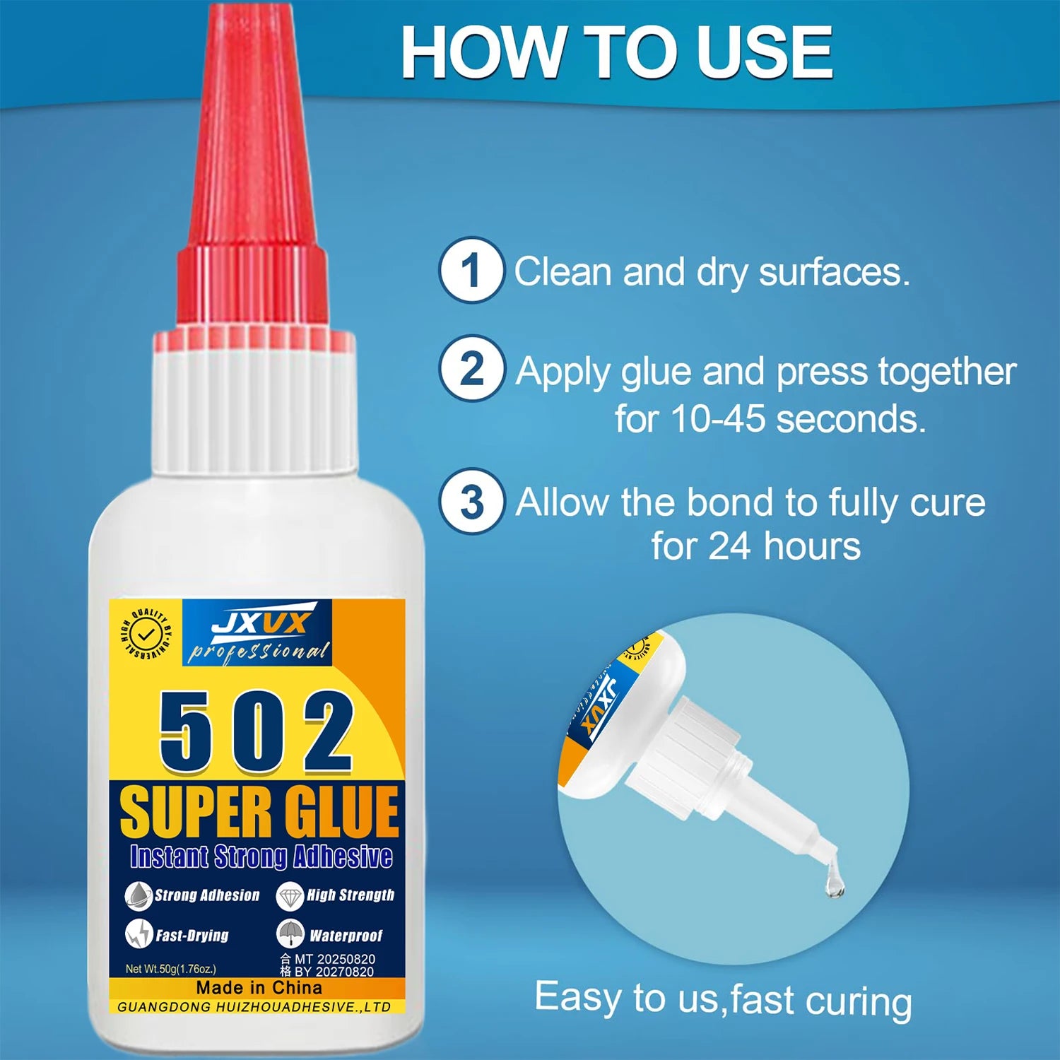 Super-Strength Cyanoacrylate 401/502 for Metal and Plastic, 20 g - 5S Instant-Curing Adhesive for Tool Repair