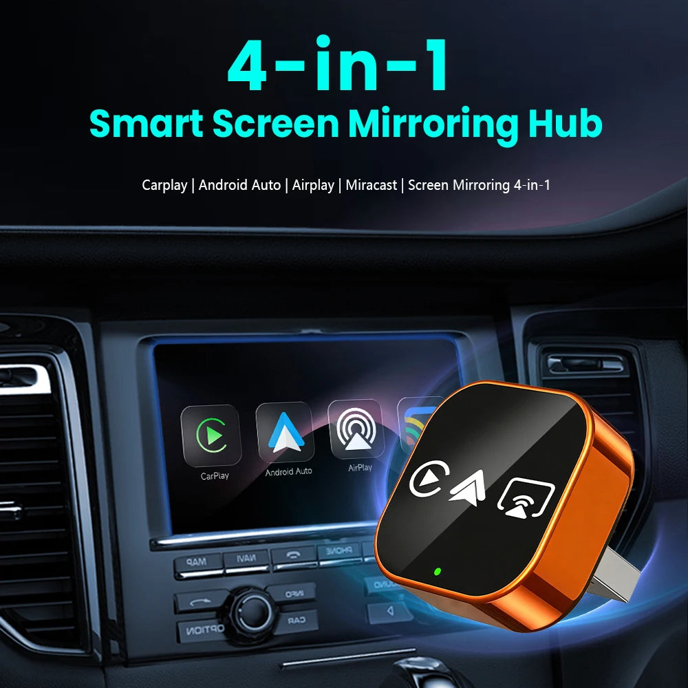 PLAYAIBOX Upgrade 4 In1 Wired to Wireless CarPlay Android Auto AirPlay Mirror Link Stable Bluetooth Adapter For Audi Benz Toyota