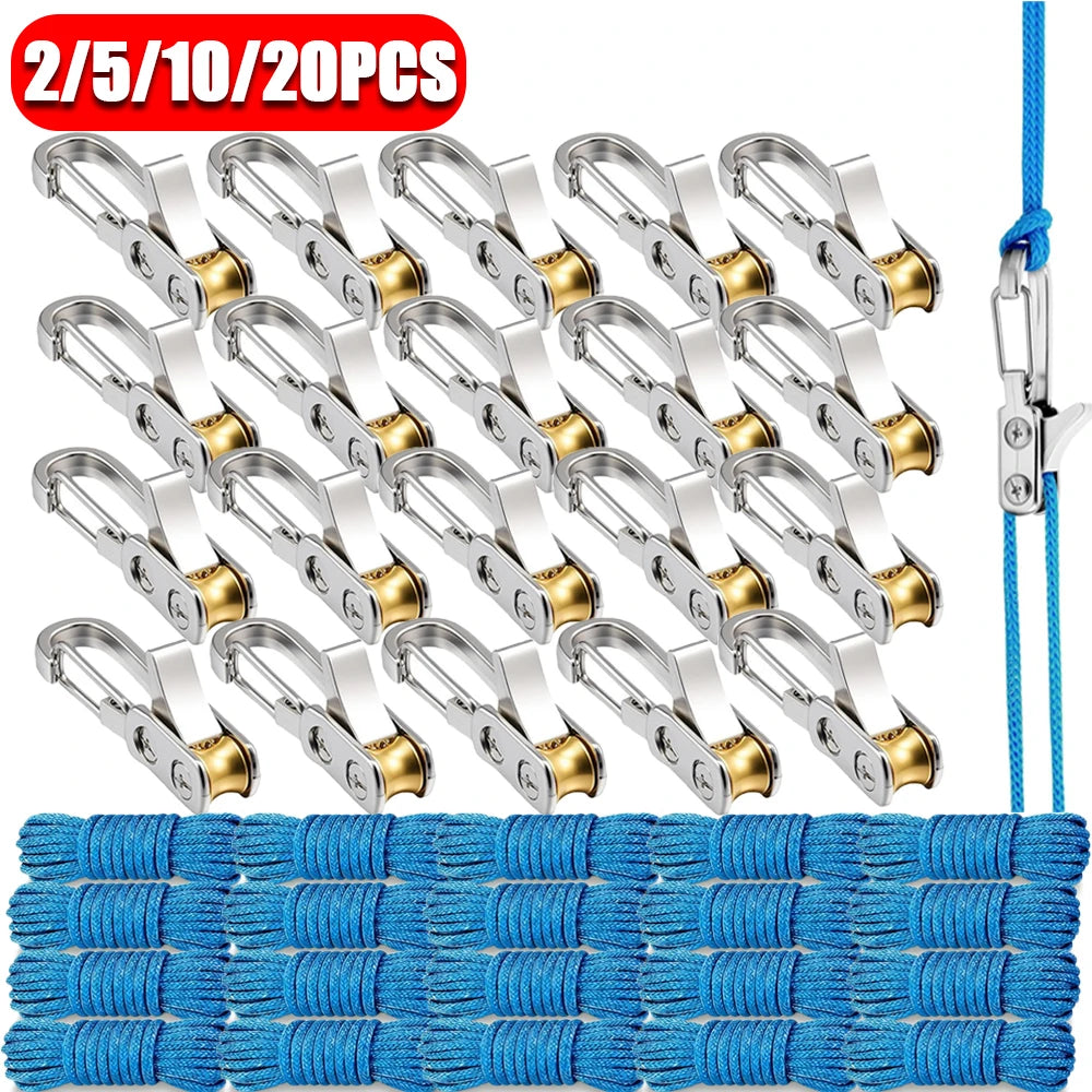 2-20 Pack Retractable Rope with Roller Tensioner – Heavy Duty Tie Down for Camping, Boating, Home Storage, Outdoor Use