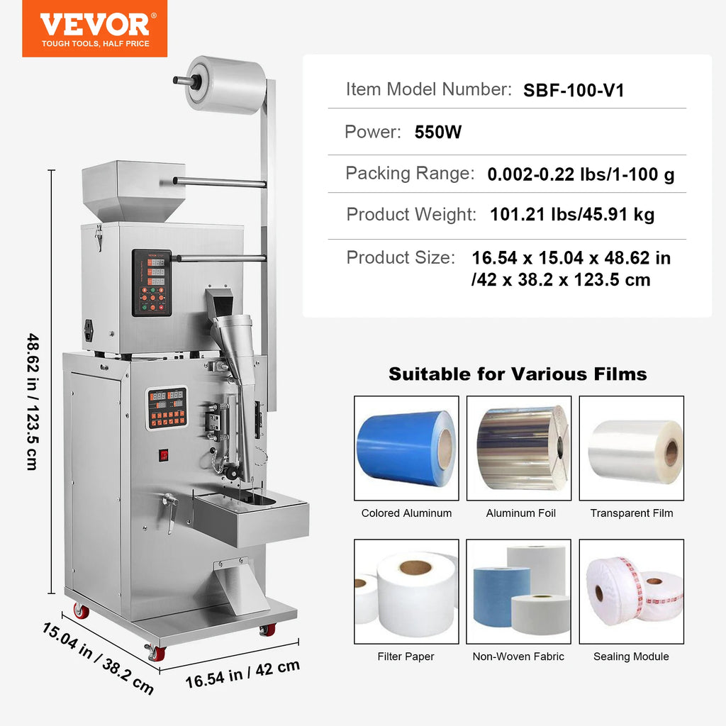 SucceBuy 1-100g Automatic Particle Packaging Machine Pouch Powder Sachet Weighting Filling Packing Machine Tea Seeds Beans Rice