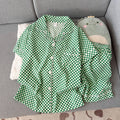Women's Summer Pajamas, Thin Plaid Pattern Short-Sleeved Shorts, Sweet and Cute, Can Be Worn Outside in Summer, Two-Piece Home Wear Set