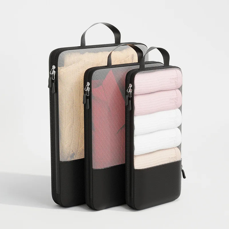 3pcs Expanded Travel Storage Bag Mesh Luggage Compression Organizer Bag High Quality Packing Cube Handheld Clothing Storage Bag