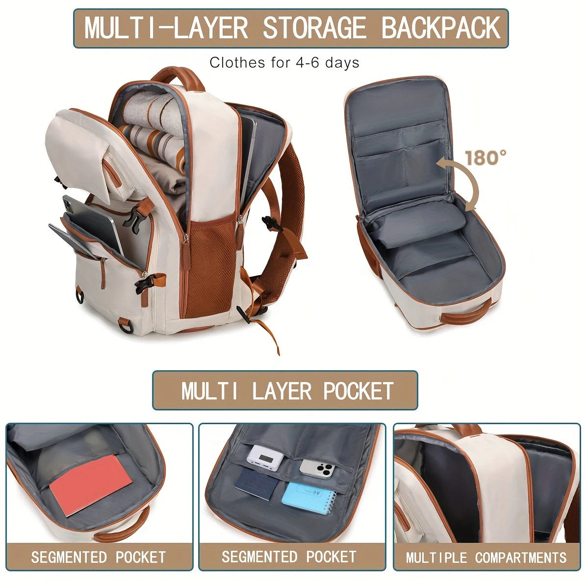 ZUOKEDISI Airlines Approved 15.6-inch Laptop Travel Backpack with Shoe Box and Luggage Strap, Hiking Backpack