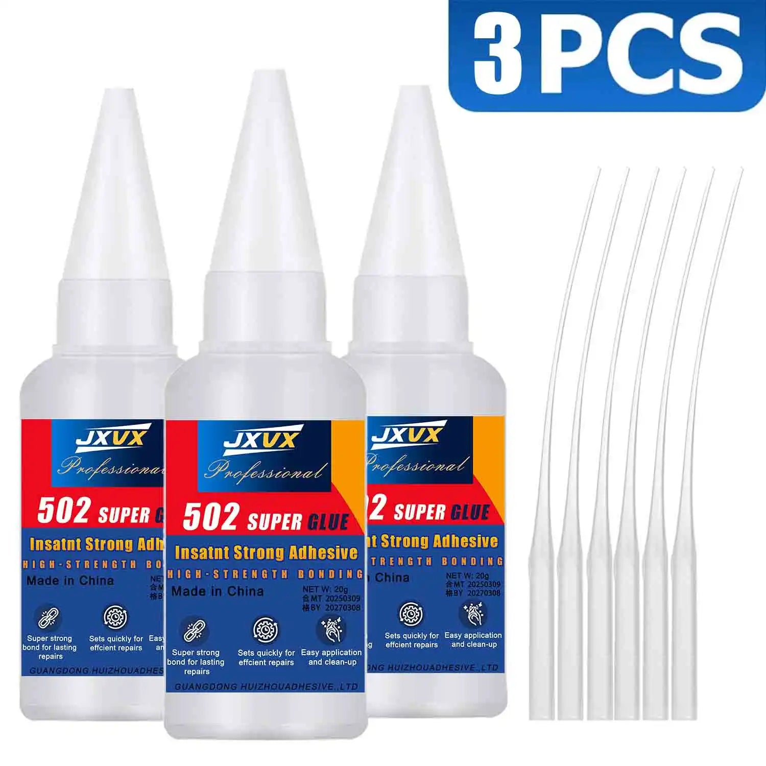 20g 502 Multi-Purpose Super Glue Instant Quick-drying Cyanoacrylate Waterproof Adhesive Leather Rubber Glass Wood Metal Strong Bond Liquid Glue Tool Includes precision dispenser 1-10pcs.
