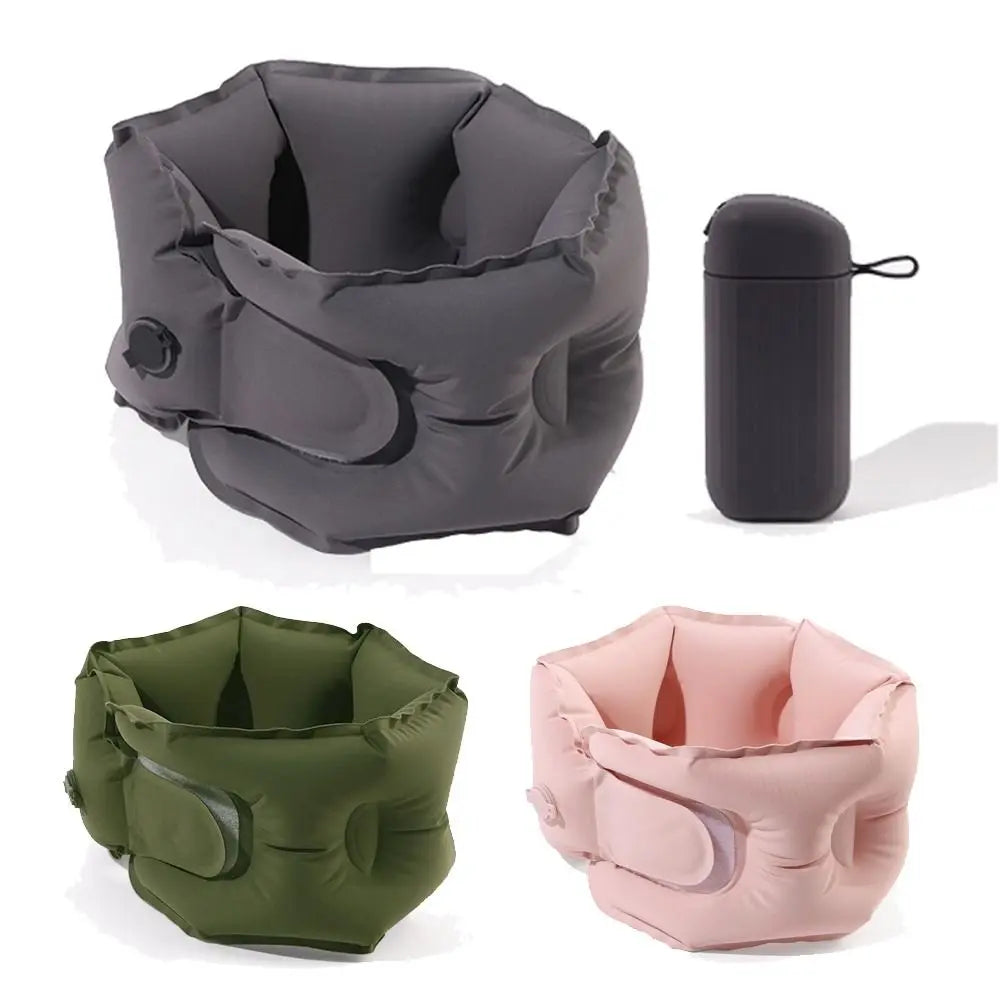 Manual Inflation Inflatable Neck Pillow Ultralight Breathable Napping Neck Headrest Adjustable with Air Pump