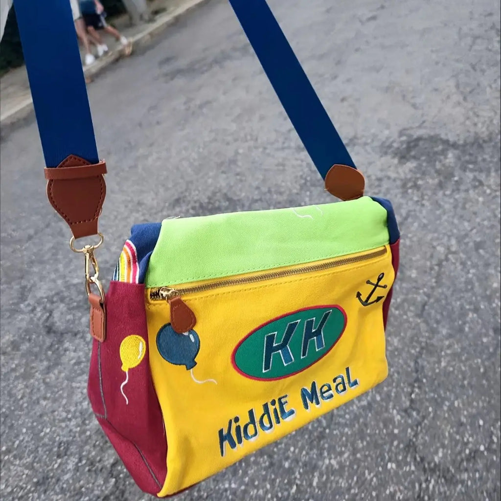Y2K Cartoon Shoulder Bag Anime Underarm Funny Crossbody Tote Bag Cute Canvas Messenger Zip Handbag Kawaii Travel Bag Storage Bag