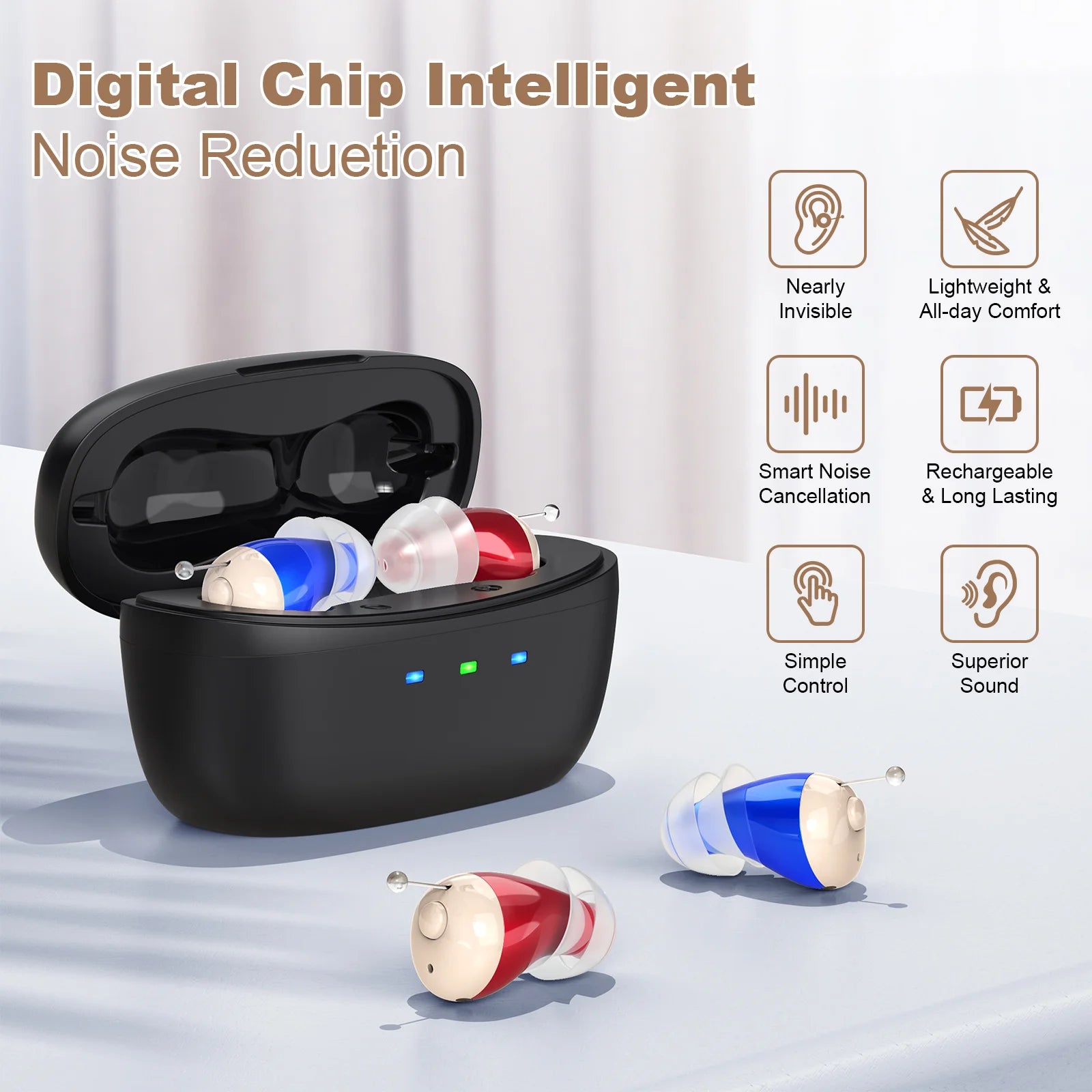 Mini Rechargeable Earphones, Headphones For The adults, hearing amplifiers earbuds aids With Magnetic Charging Box