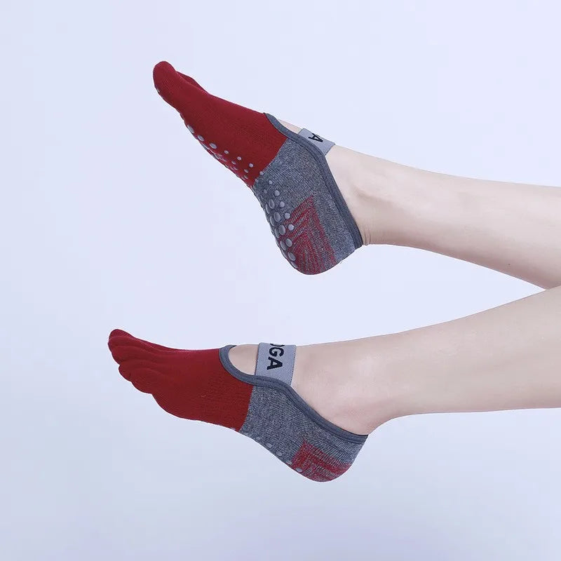 Anti-Slip Women Pilates Socks Five Toe Silicone Non-Slip Yoga Socks Professional Breathable Ballet Dance Fitness Sports Socks
