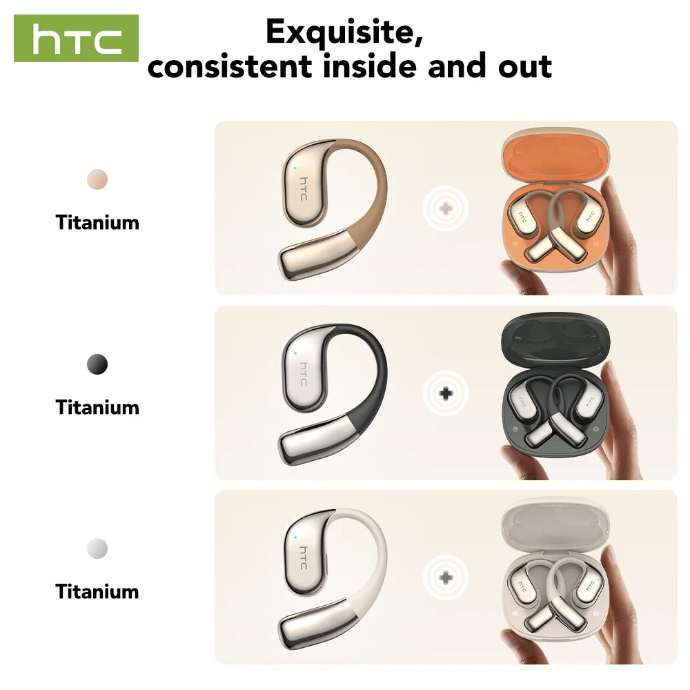 Bluetooth Game Earphones HTC NE39 AI Real Time Translation Open Ear, Surround Sound Stereo Comfortable for Gym Running Travel