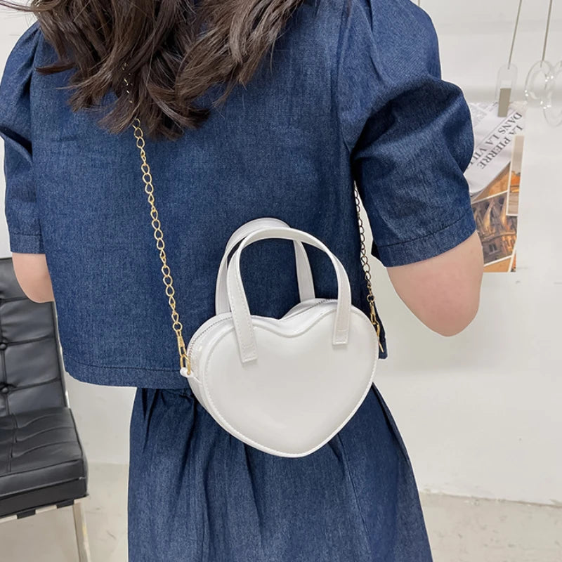 Fashion Women's Heart Shaped Handbags Cute Kawaii Solid PVC Crossbody Bags Wallet Purse Simple  Chain Shoulder Bag Lady Handbag