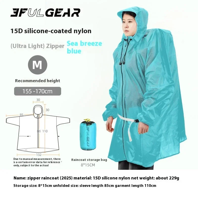 3F UL GEAR Zippered Sleeve Raincoat 15D/210T Nylon Waterproof PU5000MM Outdoor Ultralight Cycling Hiking Jackets Poncho Raincoat