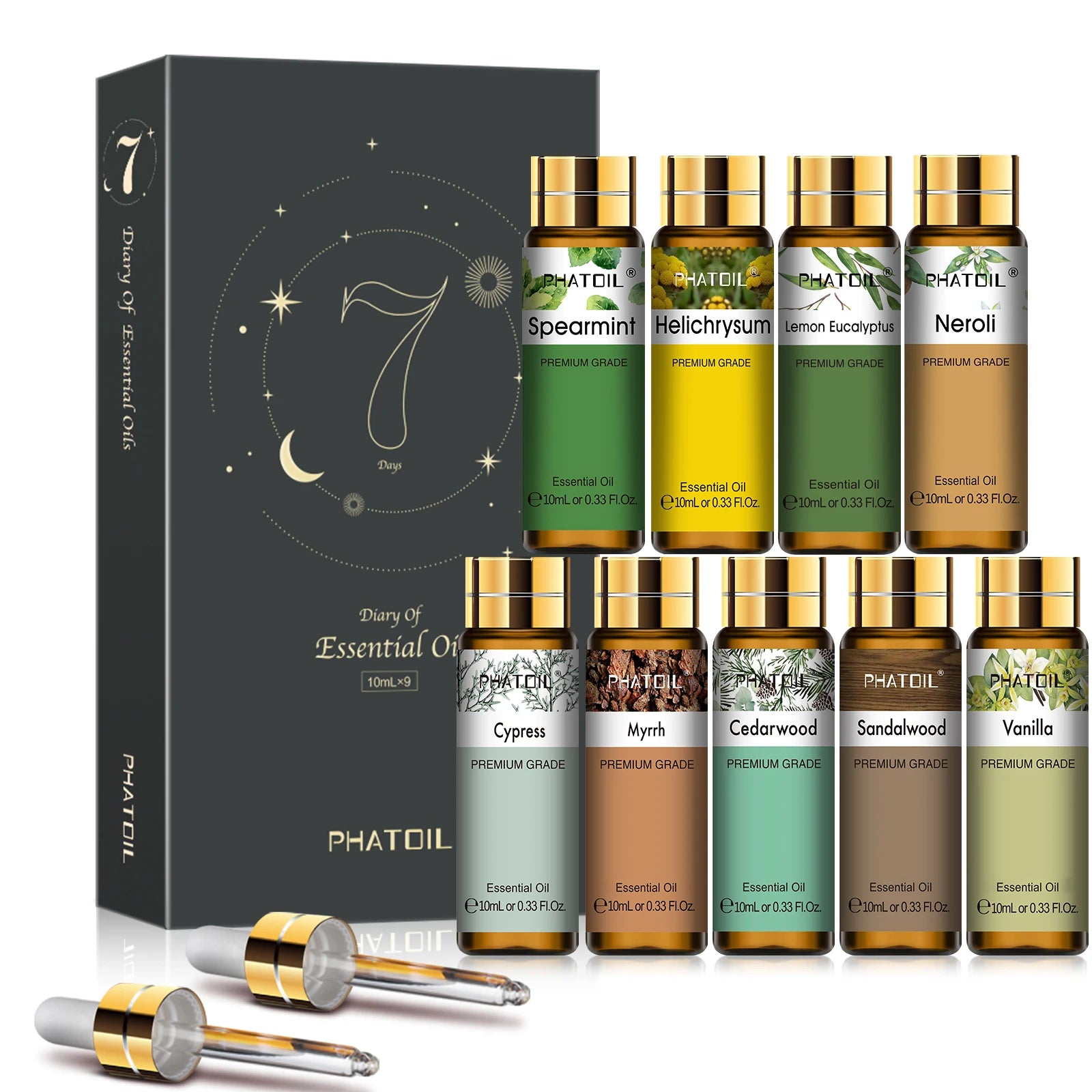PHATOIL 1/9PCS Essential Oils Gift Set-10ml Pure Essential Oil For Diffuser Aromatherapy Candle Making Lavender Vanilla Oils