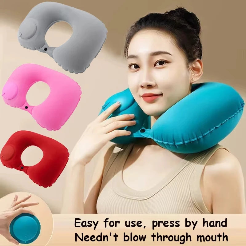 Inflatable Neck Travel Pillow Airplane Pillow U-shaped Cervical Orthopedic Protection Pillow Outdoor Portable Foldable Pillow