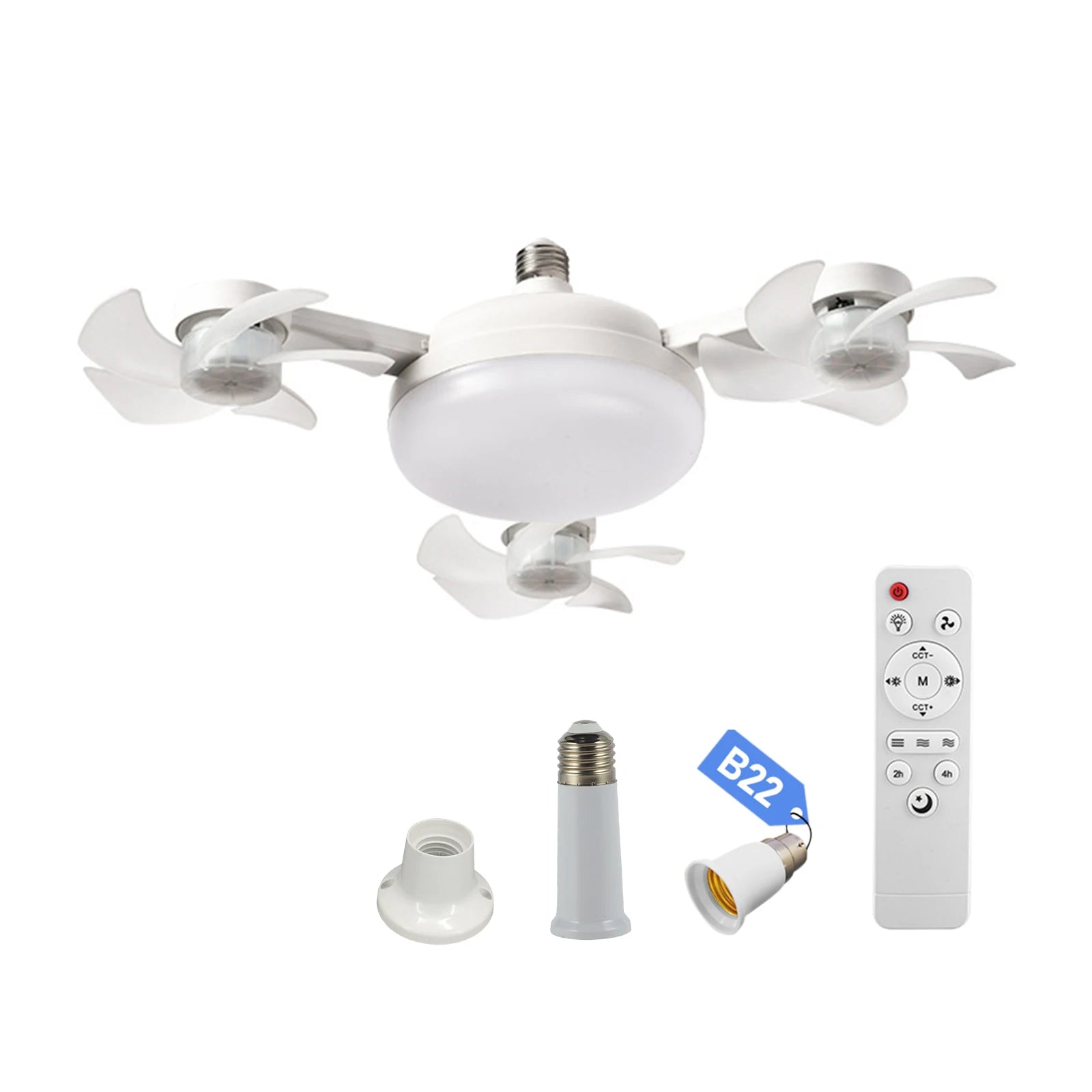 E27 Screw in Ceiling Fan Light with Remote Control Socket Fan Light Drone Fan Dimmable 3Color Dimming for Bedroom Kitchen Garage