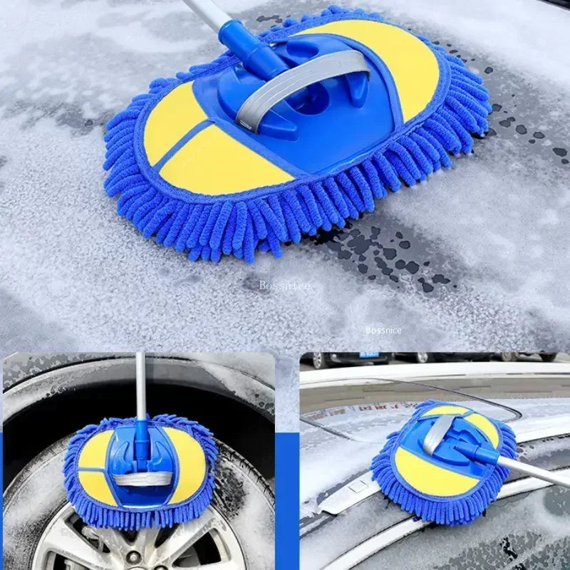 1/2Pcs Scratch-Free Car Wash Mop: Soft Bristle Telescoping Long Handle Brush with Chenille Car Cleaning Tool