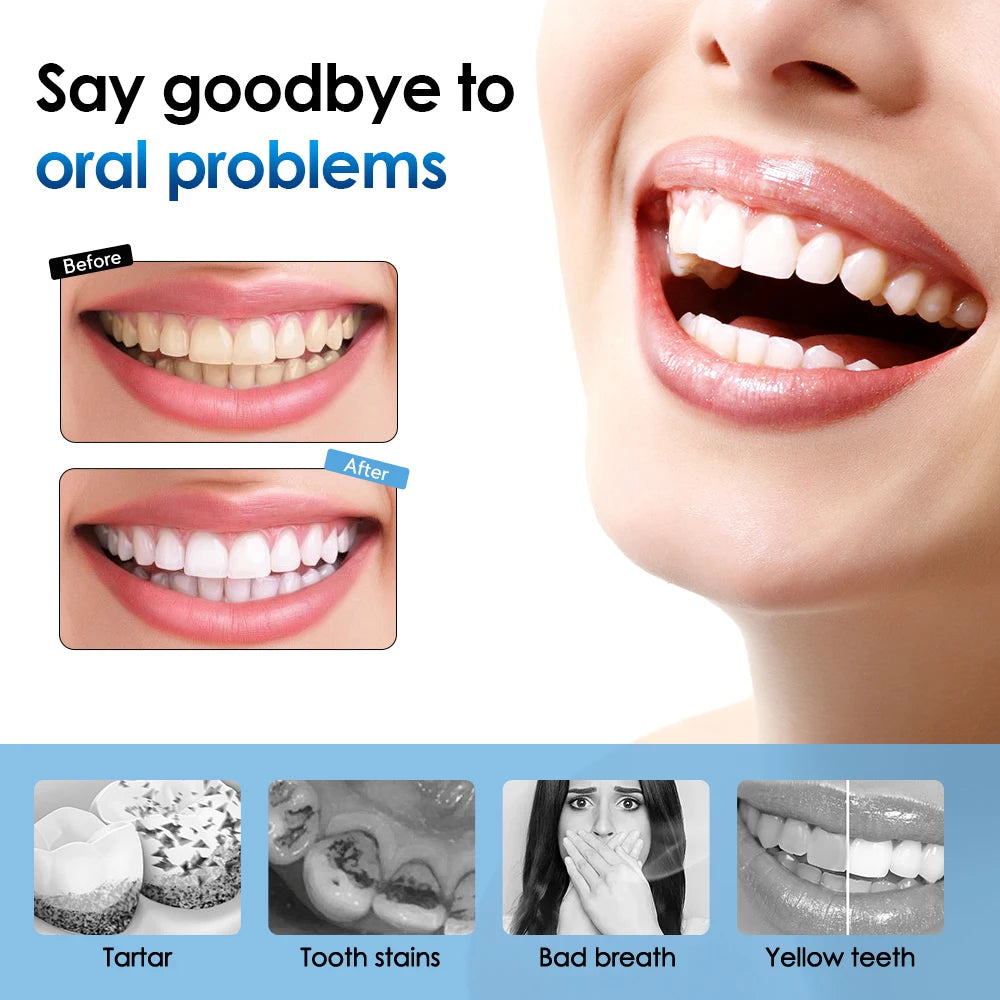 Electric Tooth Cleaner Waterproof Toothbrush Sonic Vibration Dental Scaler Plaque Calculus Tartar Remover With 5pcs Brush Heads