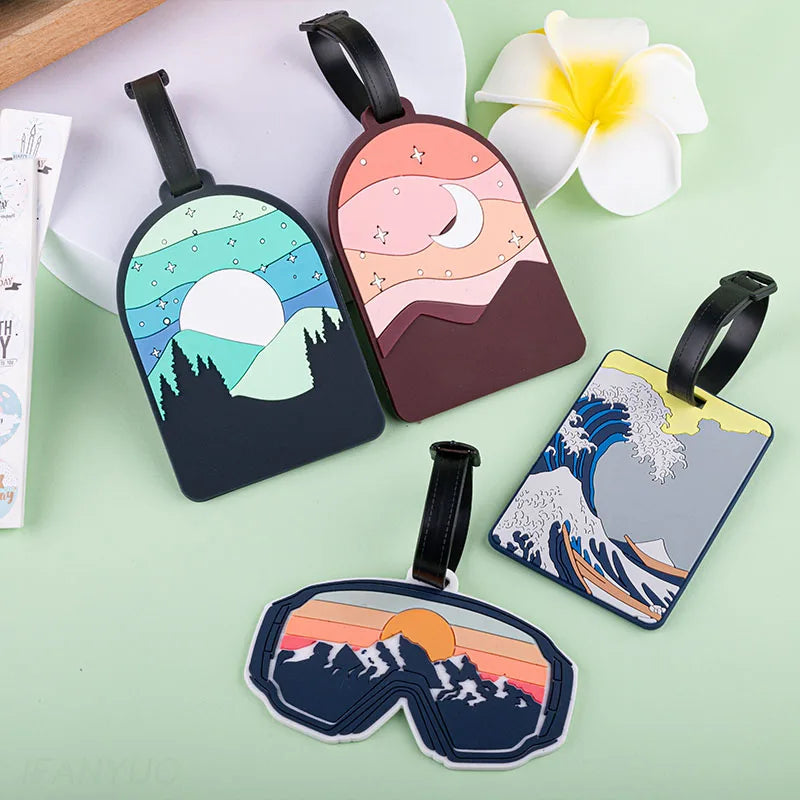 Camping Mountain Landscape Luggage Tag Nature Scenery PVC Suitcase Identifier Label Travel Baggage Name Tag Backpack Accessory