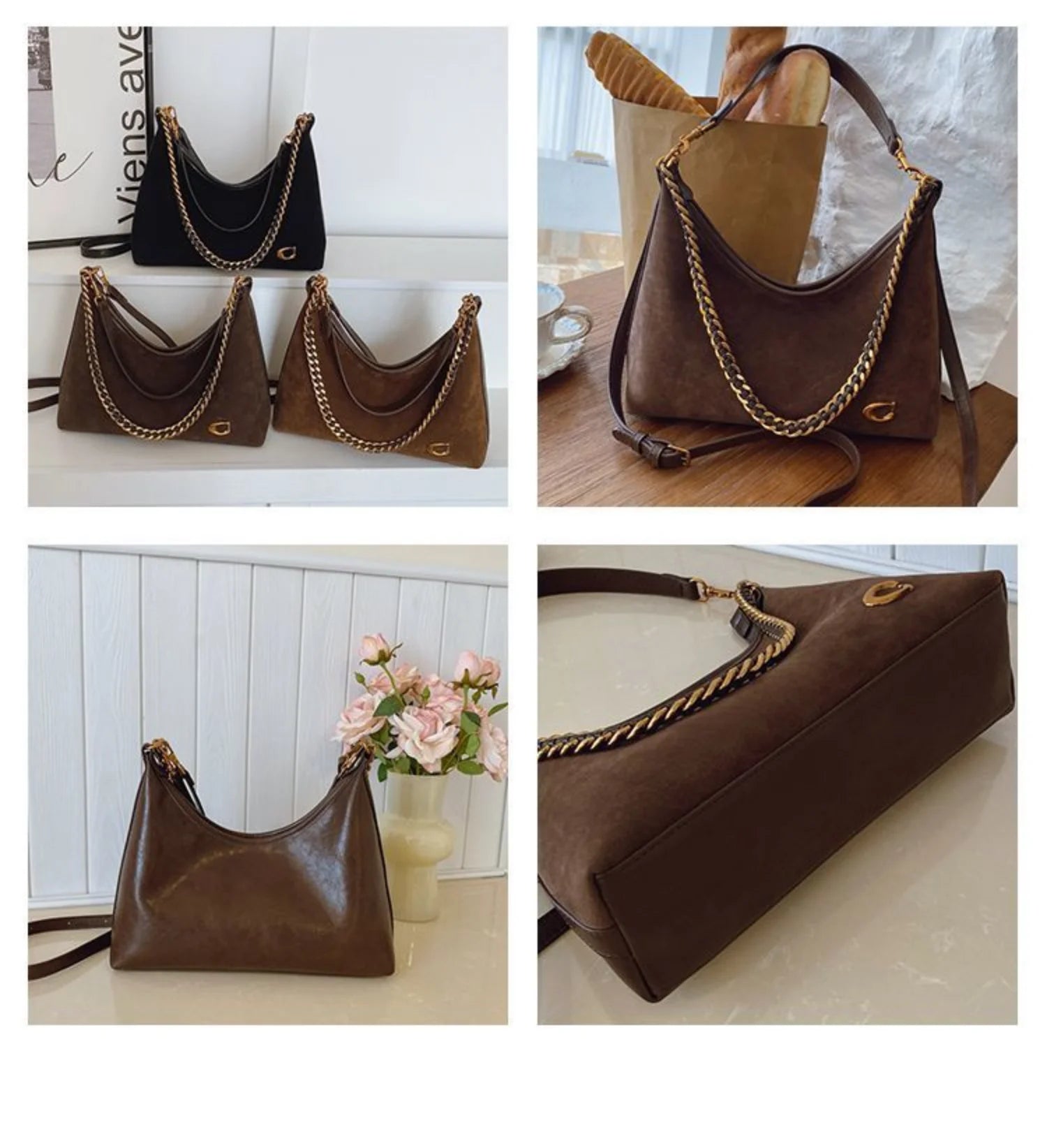 New women's lightweight luxury fashionable high-end black suede crossbody bag, versatile and large capacity tote bag