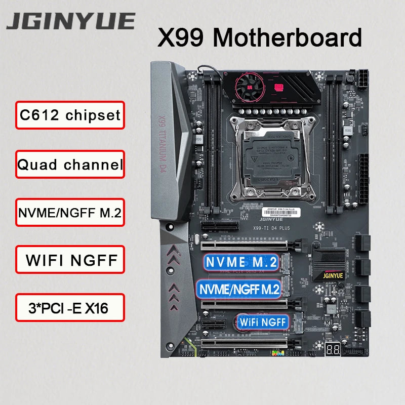 JINGYUE X99 TI D4 Placa Mãe Gaming Motherboard Support LGA 2011-3 E5 V3 V4 CPU DDR4 RAM NVME M.2 SATA USB3.0 ATX Motherboard X99