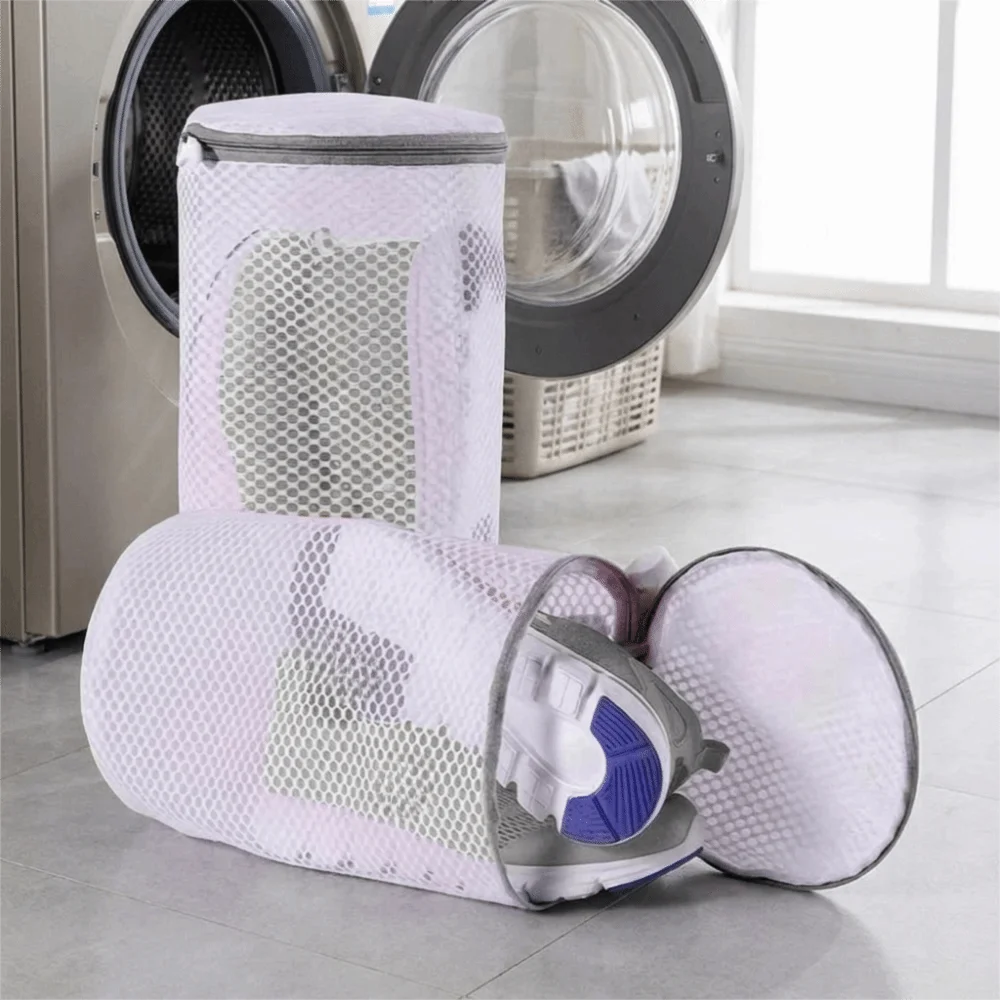2PCS Honeycomb Mesh Shoe Washing Bags Anti-Deformation Polyester Washing Machine Shoe Bag with Zipper Shoe Cleaning Bag