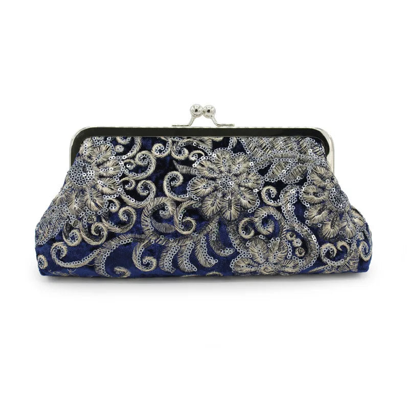 New Women's Velvet Cheongsam Bag Bridal Vintage Dinner Handbags Prom Cocktail Party Evening Bags Embroidered Chain Clutch Purses